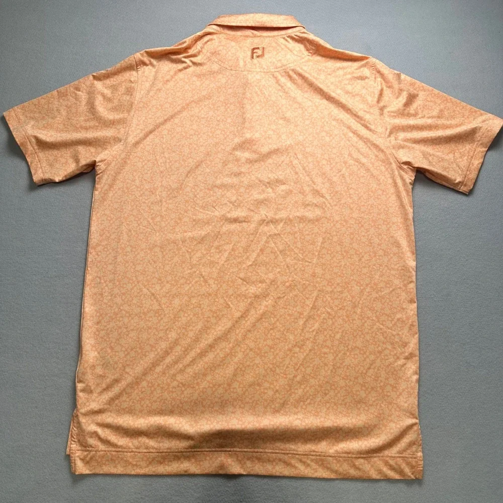 FootJoy Polo Shirt Mens Medium Orange Floral Performance Golf Short Sleeve